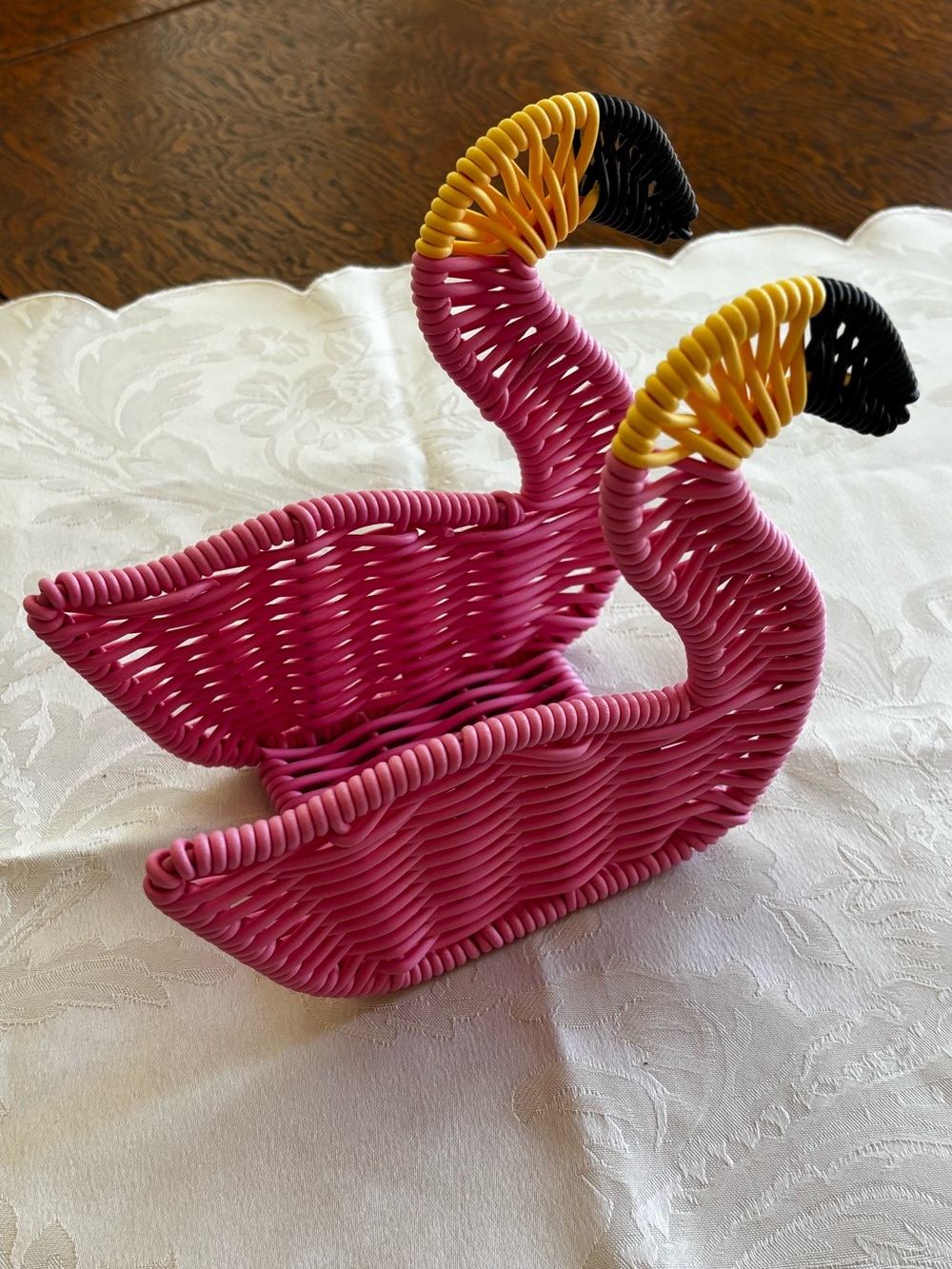Ciroa Pink Flamingo Woven Napkin Holder with Yellow and Black Beak Accents